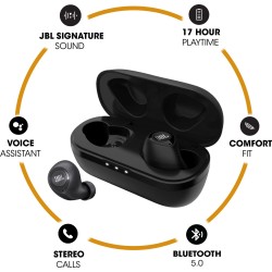 JBL C100 TWS Wireless Earbuds with Hands-free Stereo Calls, Pure Bass Sound (Black)