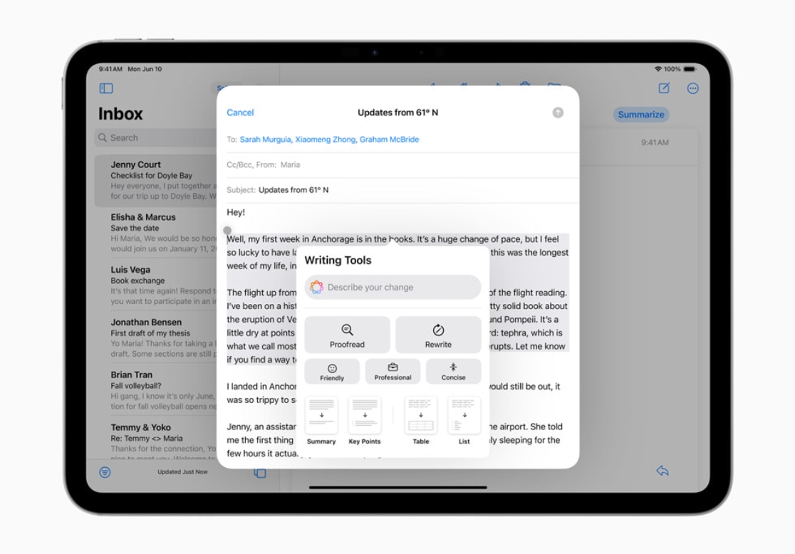 how does Apple Intelligence enhance the writing tools in iOS 18